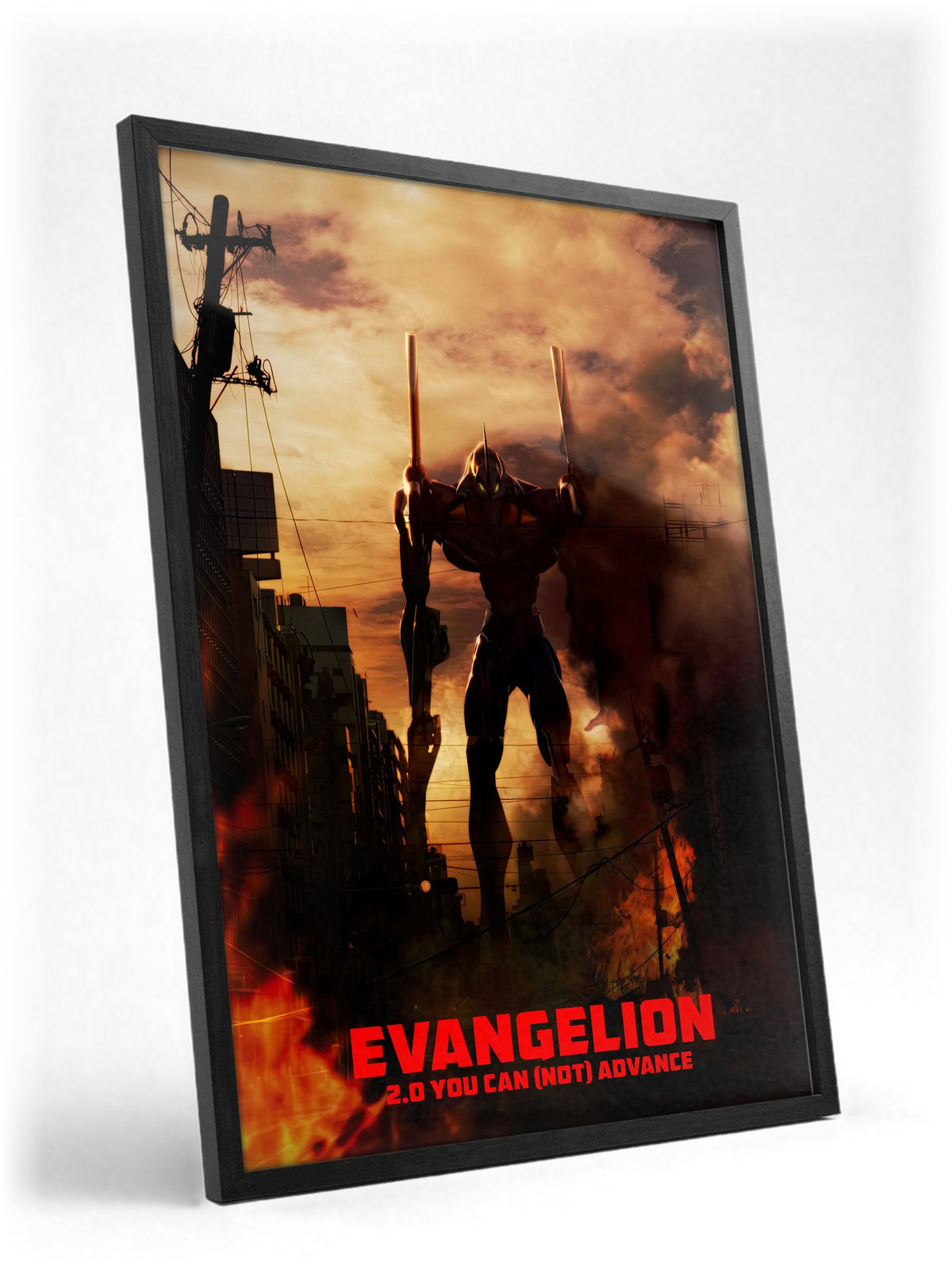 Evangelion: 2.0 You Can (Not) Advance (2009) Movie Key Art poster in a black frame with glass leaning against a wall