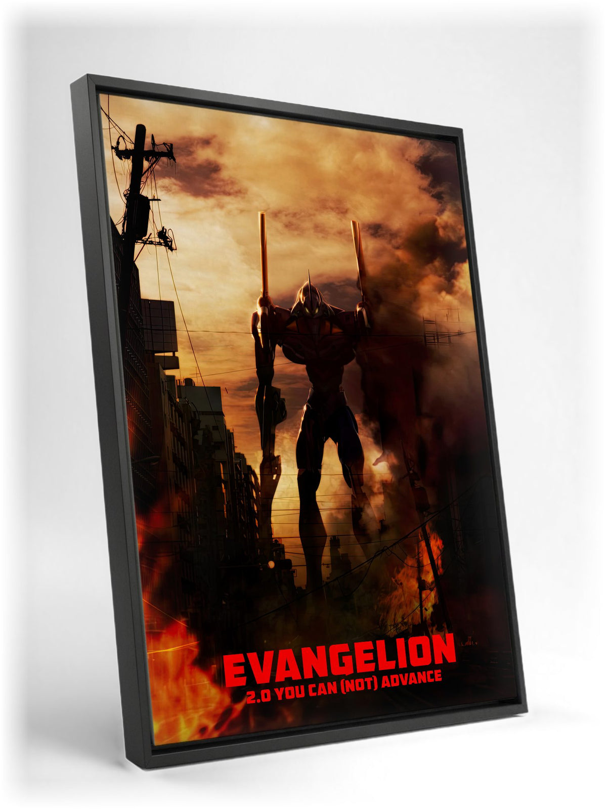Evangelion: 2.0 You Can (Not) Advance (2009) Movie Key Art as a black floater framed canvas leaning against a wall