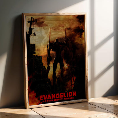 Evangelion: 2.0 You Can (Not) Advance (2009) Movie Key Art poster in an oak frame leaning on a wooden floor
