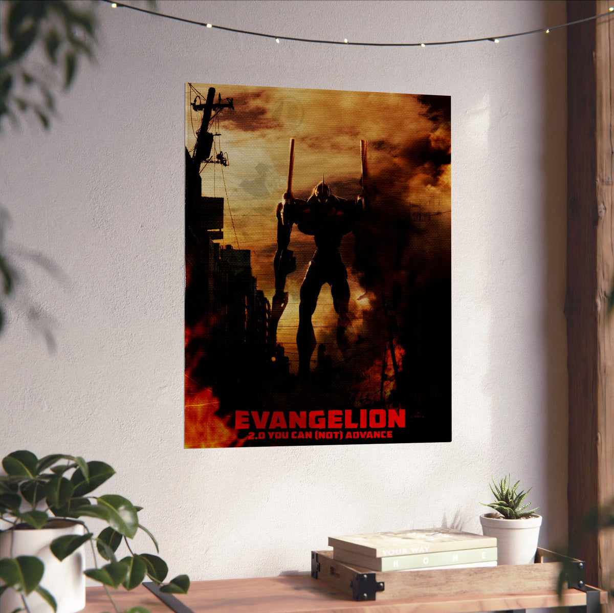 Evangelion: 2.0 You Can (Not) Advance (2009) Movie Key Art poster unframed on a white wall above a desk
