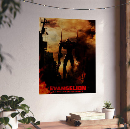 Evangelion: 2.0 You Can (Not) Advance (2009) Movie Key Art poster unframed on a white wall above a desk