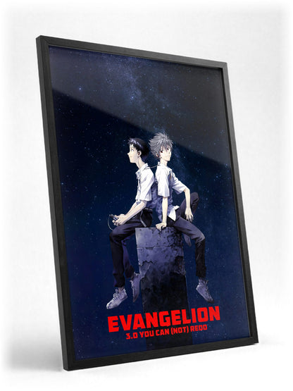 Evangelion: 3.0 You Can (Not) Redo (2012) Movie Key Art poster in a black frame with glass leaning against a wall