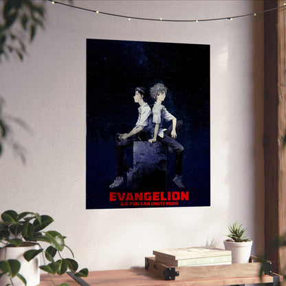 Evangelion: 3.0 You Can (Not) Redo (2012) Movie Key Art poster unframed on a white wall above a desk