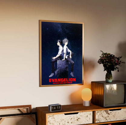 Evangelion: 3.0 You Can (Not) Redo (2012) Movie Key Art poster in an oak frame above a sideboard