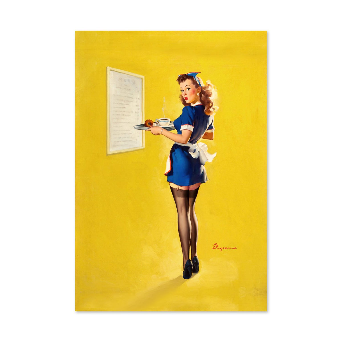 Everything Seems Awfully High by Gil Elvgren, pin-up poster — framed print