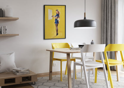 Everything Seems Awfully High by Gil Elvgren, pin-up poster — dining room