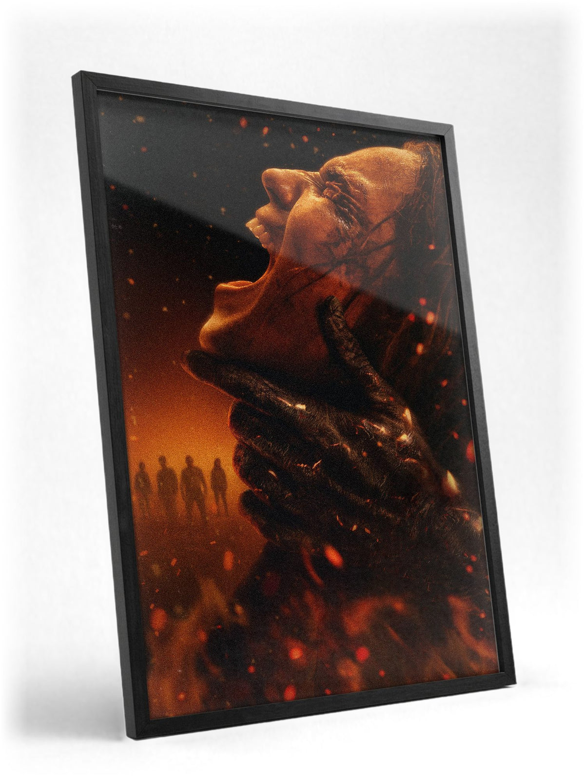 Evil Dead Burn (2026) Movie Key Art poster in a black frame with glass leaning against a wall