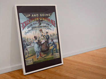 Excelsior Ginger Ale Up and Going poster in a white frame leaning against a wall