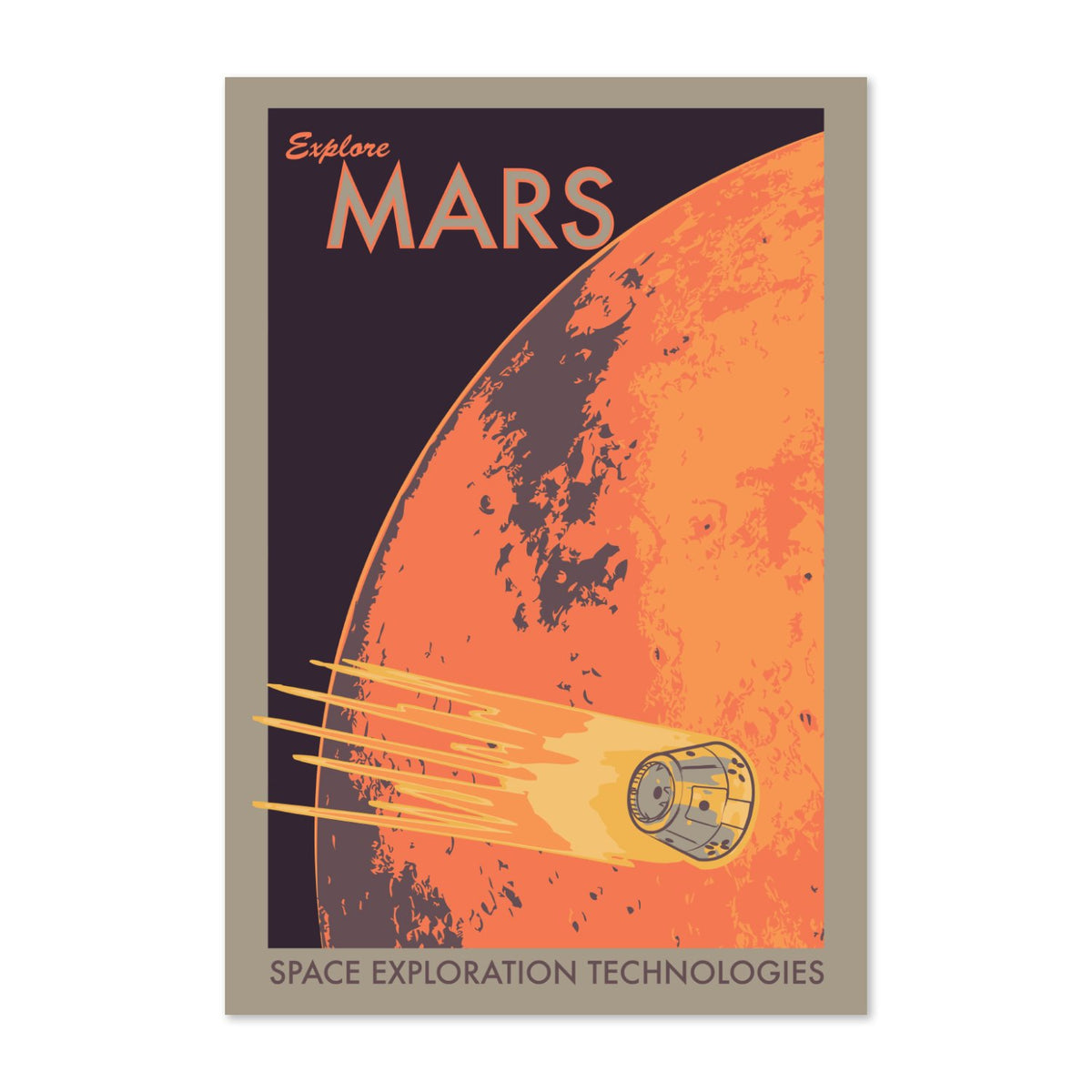 Explore Mars retro space travel poster print