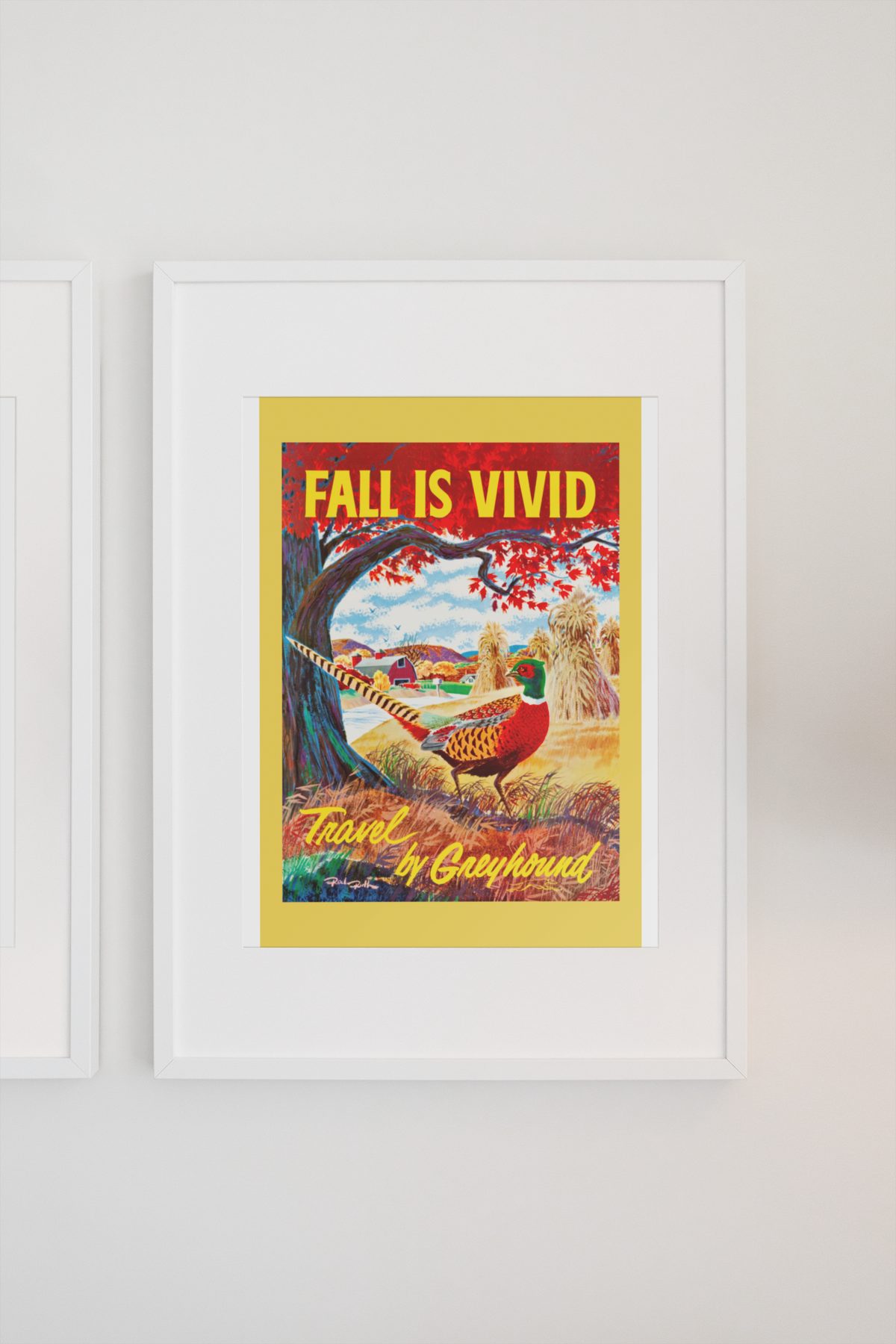Fall is Vivid Greyhound poster on a light wall