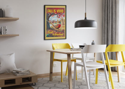 Fall is Vivid Greyhound poster framed above a dining table
