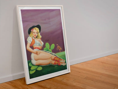 Fallin on the Cactus poster in a white frame leaning against a wall