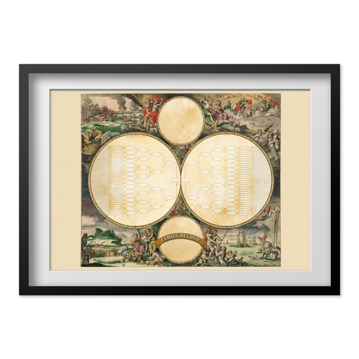 Family Record Map print in a black frame