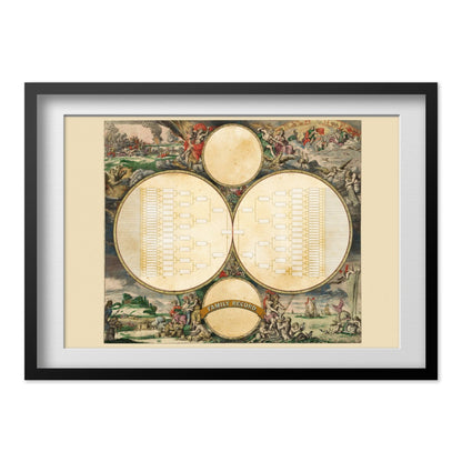 Family Record Map print in a black frame