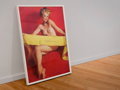 Fascinating Figure by Gil Elvgren, pin-up poster — leaning frame