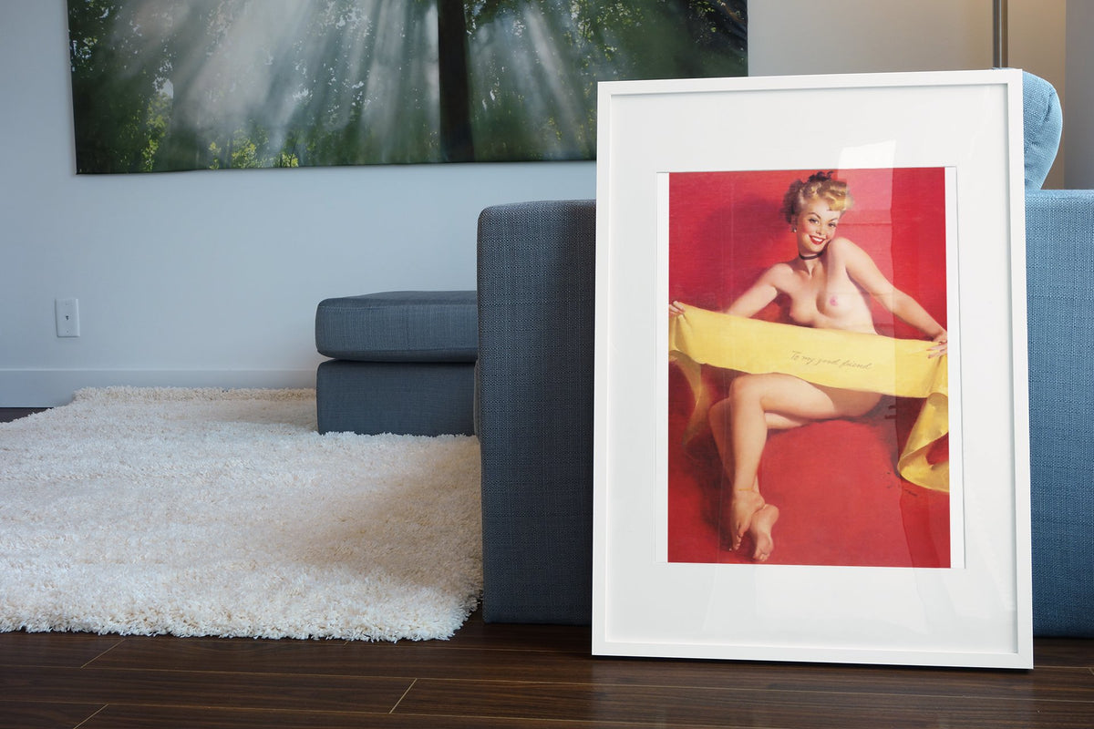 Fascinating Figure by Gil Elvgren, pin-up poster — living room wall