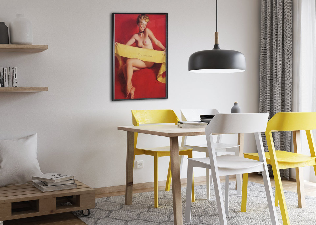 Fascinating Figure by Gil Elvgren, pin-up poster — dining room