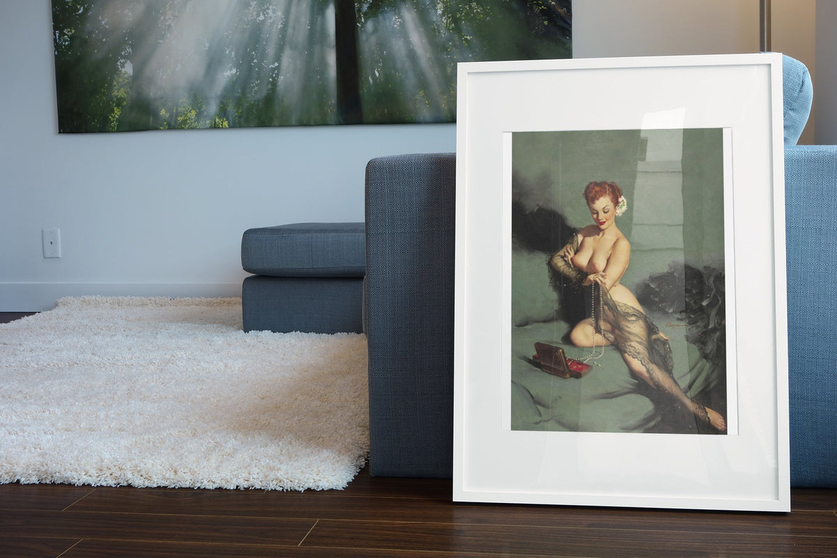 Fascination by Gil Elvgren, pin-up poster — living room wall