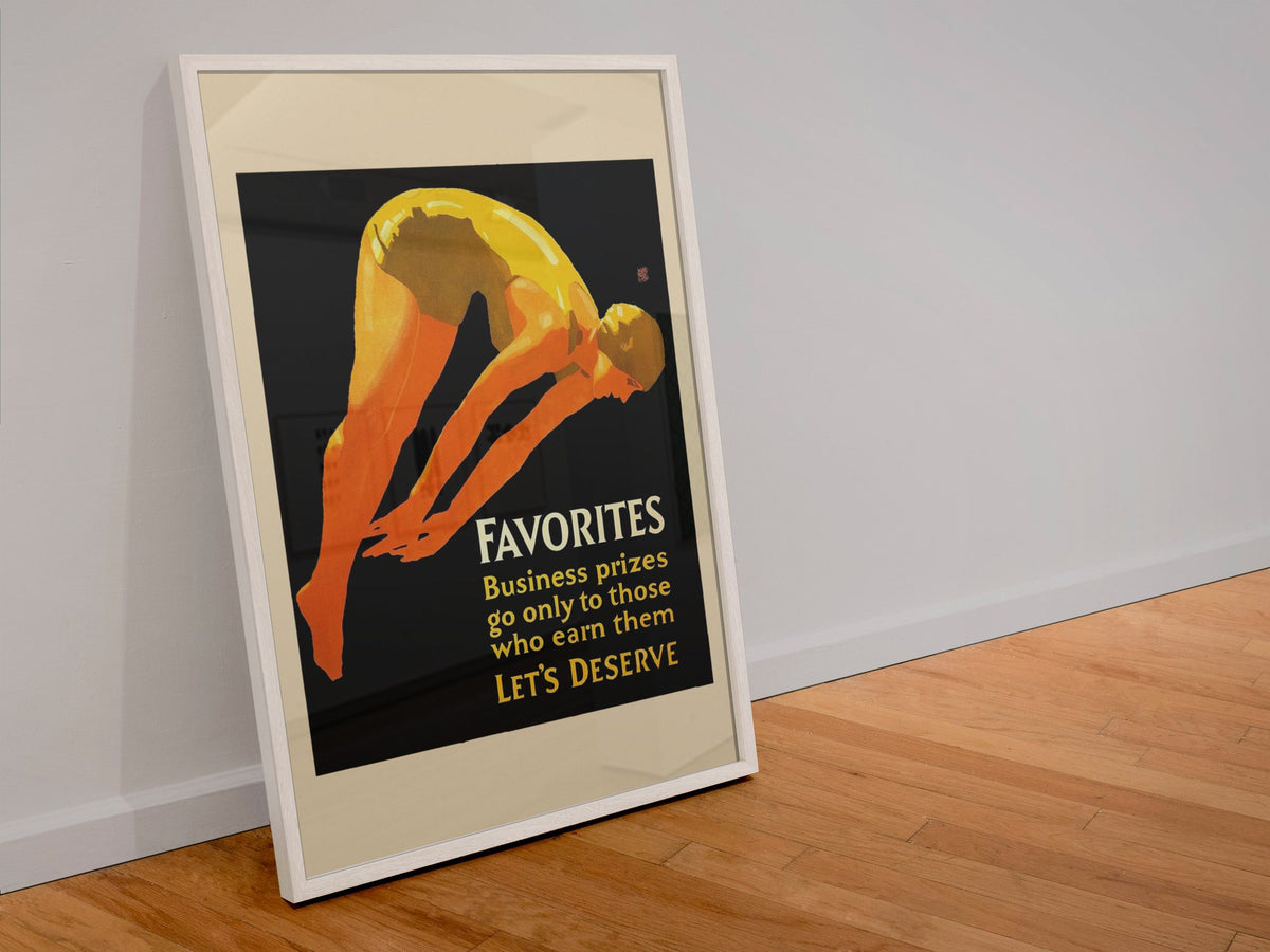 Favorites poster in a white frame leaning against a wall