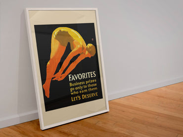 Favorites poster in a white frame leaning against a wall