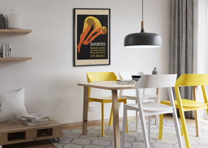 Favorites poster framed above a dining table