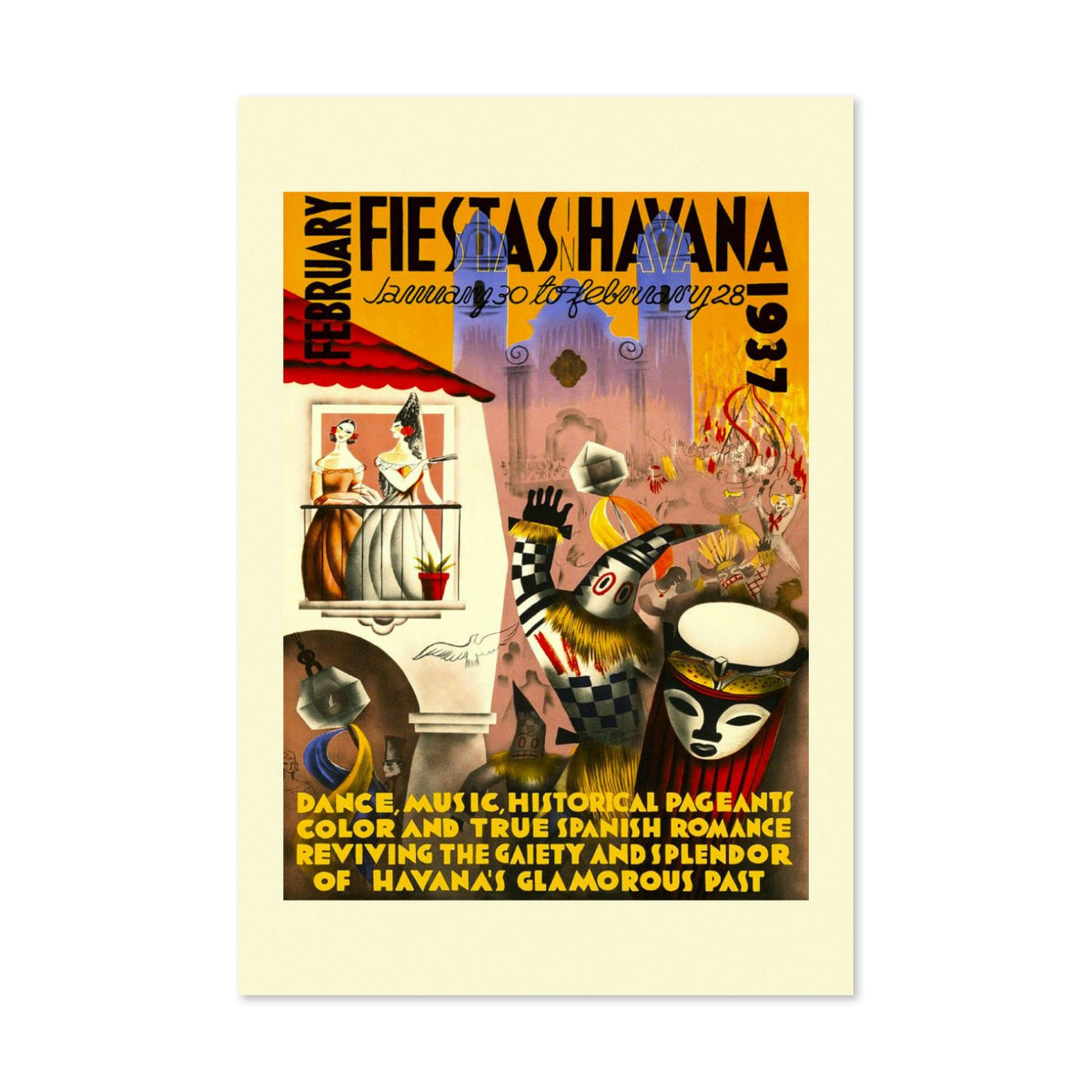 Fiestas Havana 1937 Masks poster print
