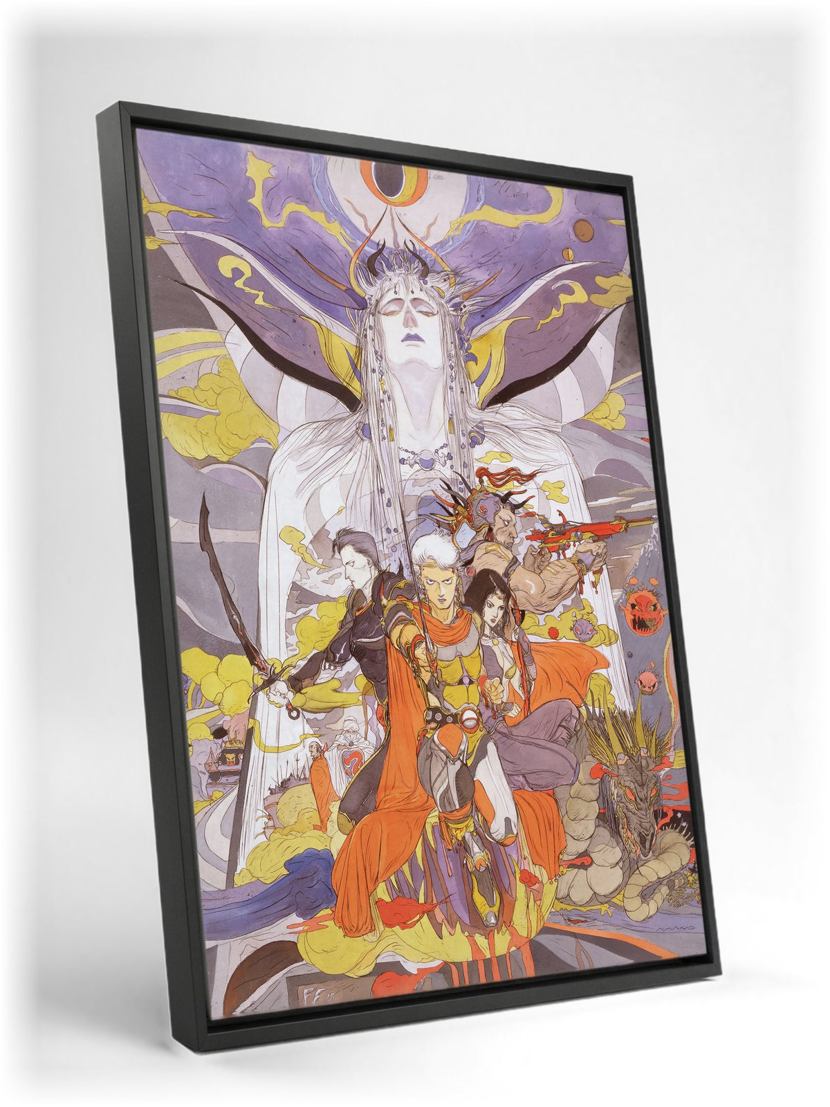 Final Fantasy II Call to Arms Amano as a black floater framed canvas leaning against a wall