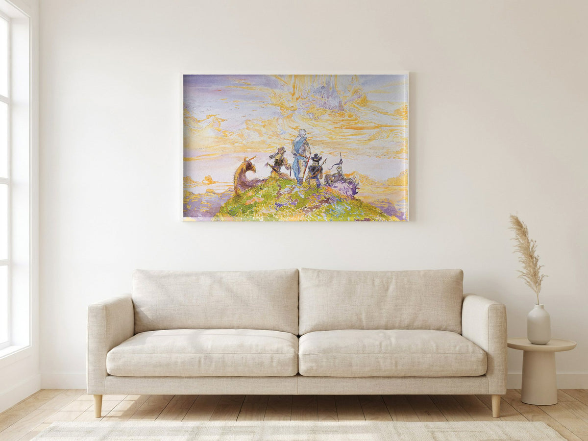 Final Fantasy III Characters Amano poster in a white frame in a living room