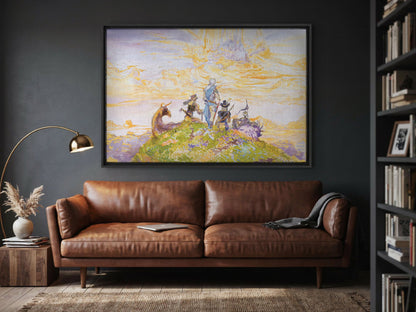 Final Fantasy III Characters Amano as a black floater framed canvas in a media room