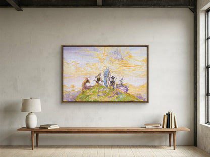 Final Fantasy III Characters Amano as a walnut floater framed canvas in a loft