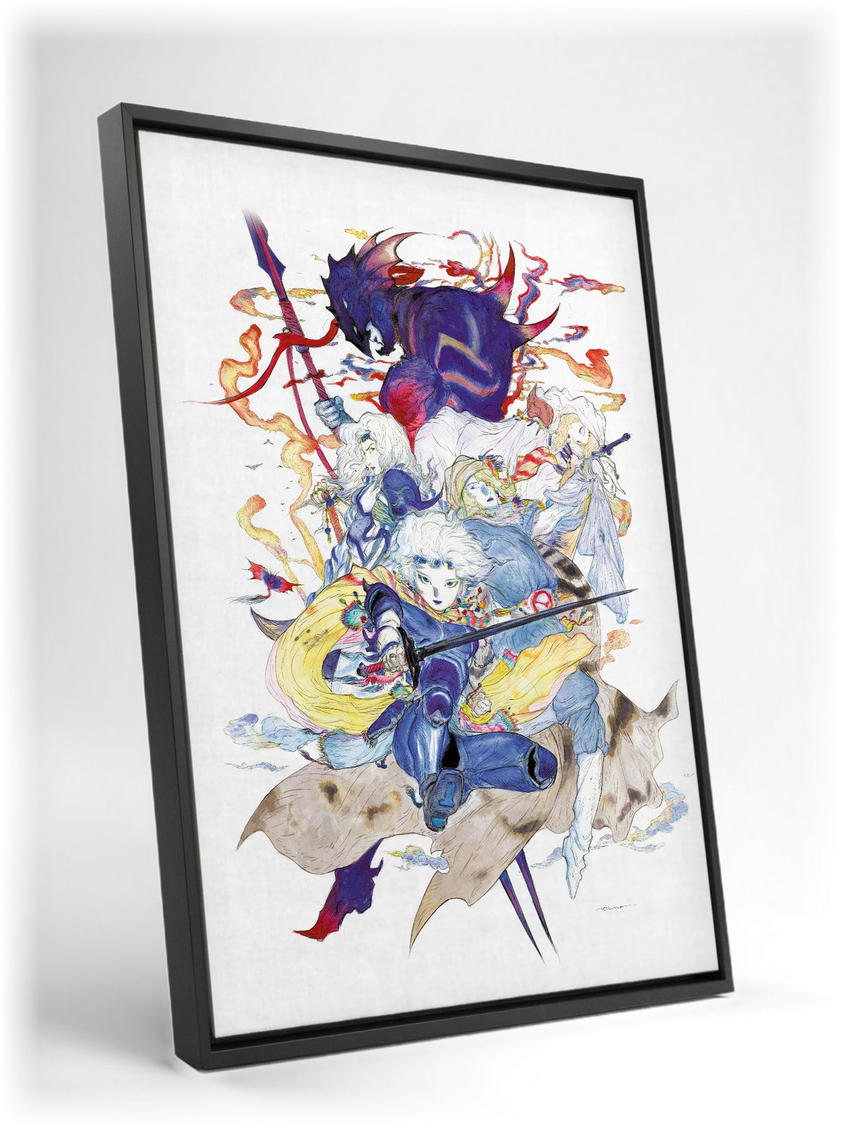 Final Fantasy IV Complete Collection Amano as a black floater framed canvas leaning against a wall