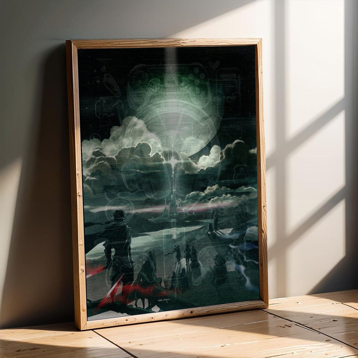 Final Fantasy IV The After Years Key Art poster in an oak frame leaning on a wooden floor