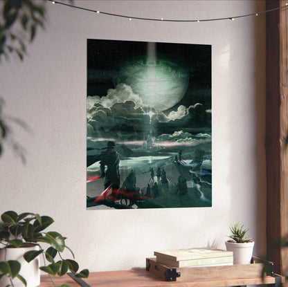 Final Fantasy IV The After Years Key Art poster unframed on a white wall above a desk