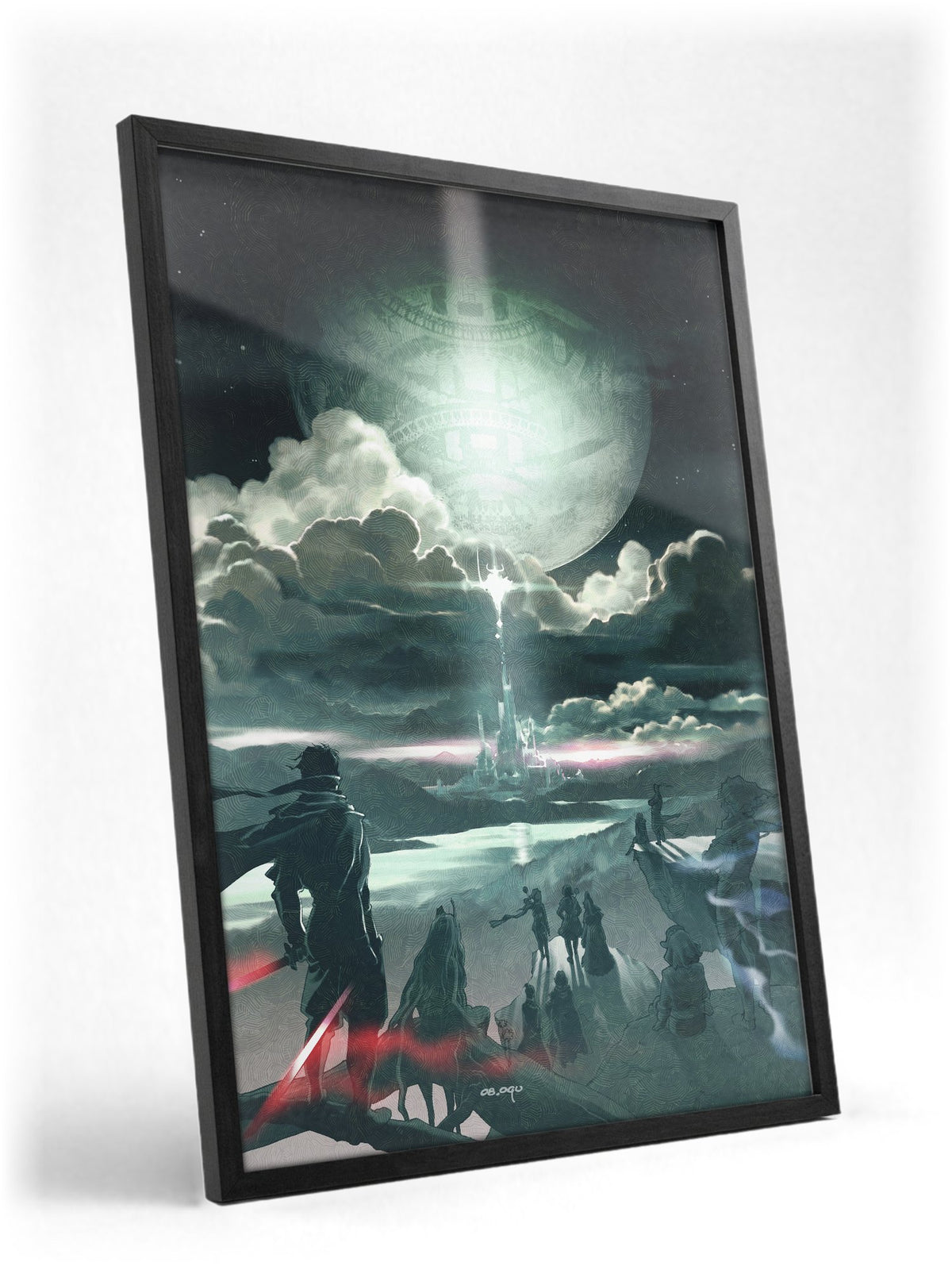 Final Fantasy IV The After Years Key Art poster in a black frame with glass leaning against a wall