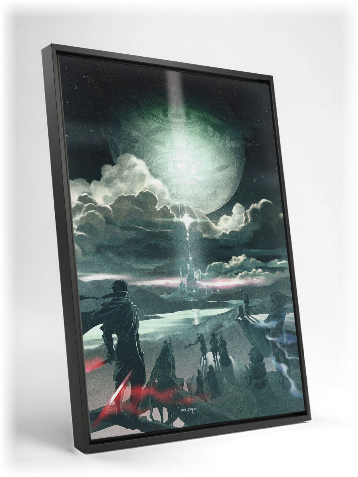 Final Fantasy IV The After Years Key Art as a black floater framed canvas leaning against a wall