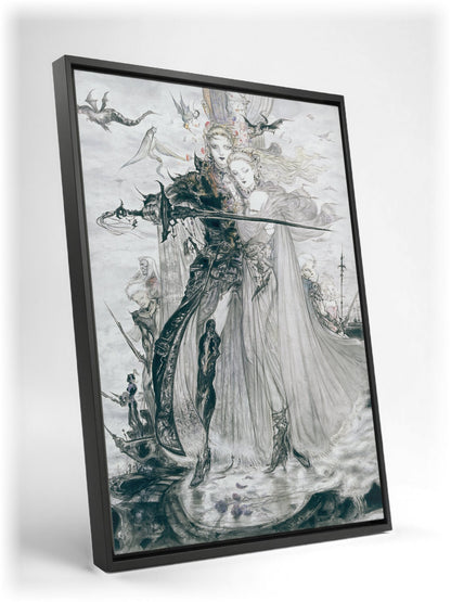 Final Fantasy V Advance Illustration Amano as a black floater framed canvas leaning against a wall