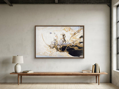 Final Fantasy V The Departure Amano as a walnut floater framed canvas in a loft