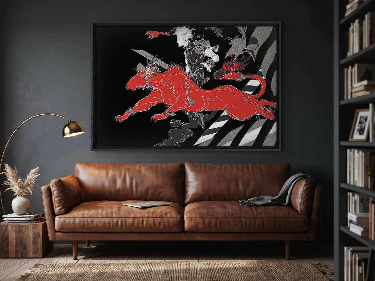 Final Fantasy VII A Blink Amano as a black floater framed canvas in a media room