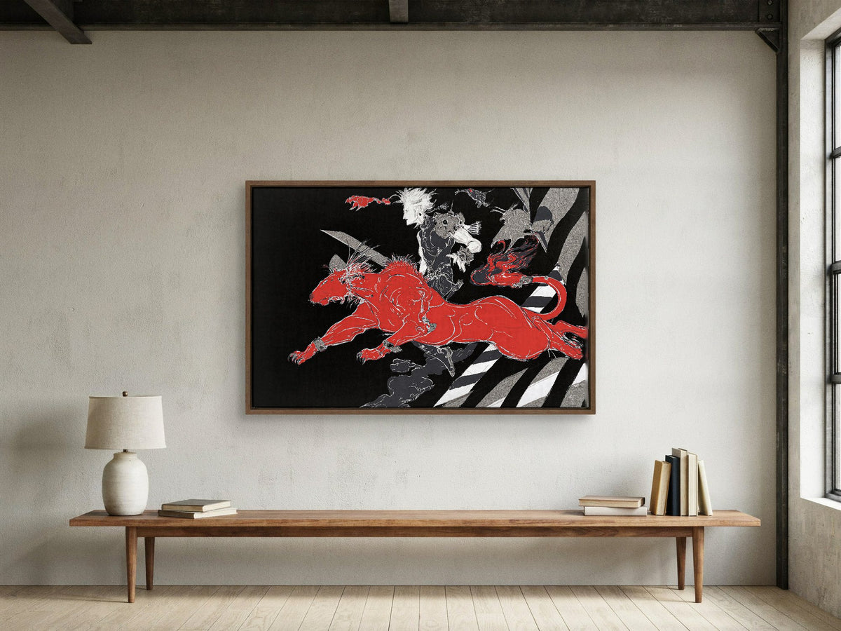 Final Fantasy VII A Blink Amano as a walnut floater framed canvas in a loft