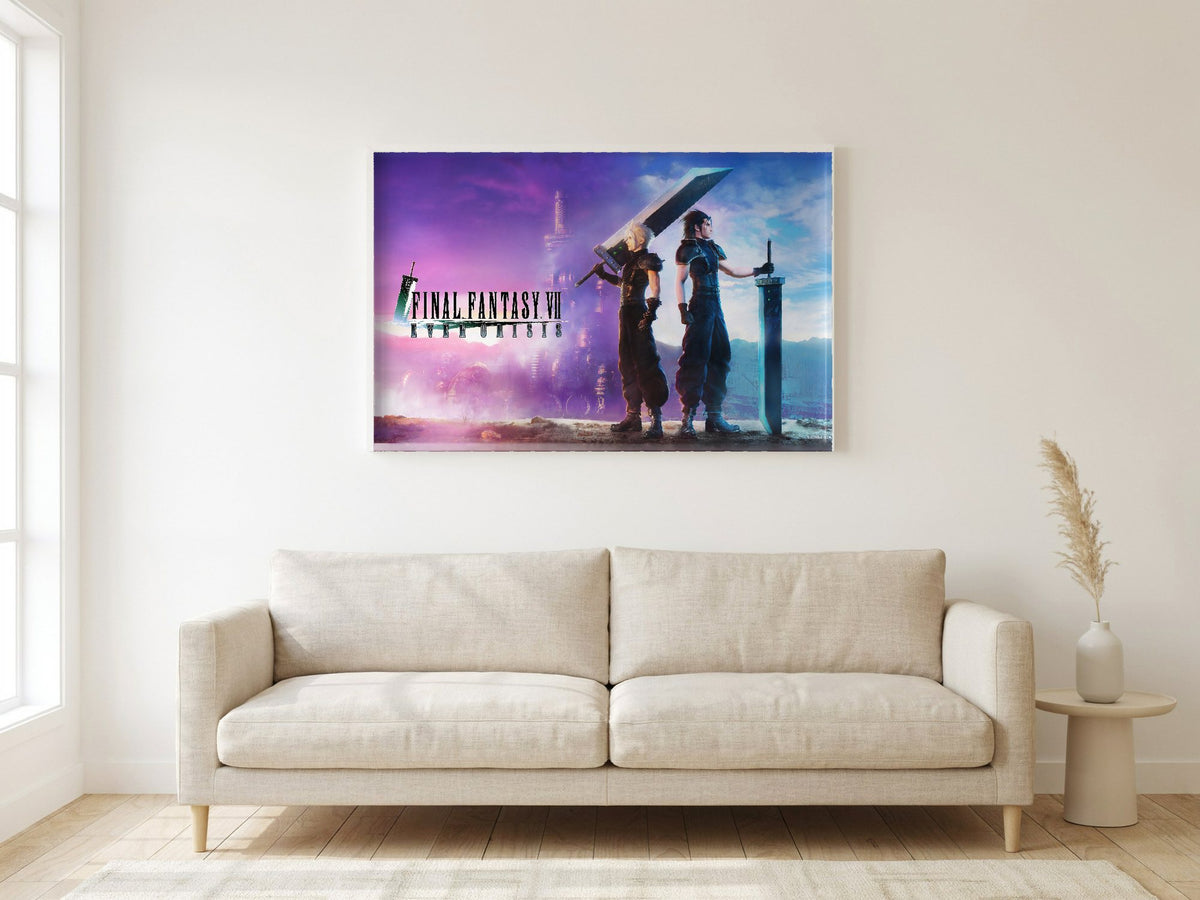 Final Fantasy VII Ever Crisis Key Art poster in a white frame in a living room