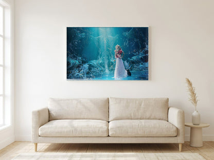 Final Fantasy VII Rebirth Aerith Key Art poster in a white frame in a living room