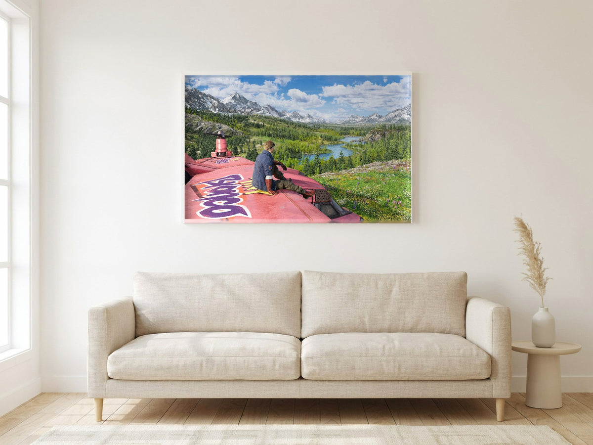 Final Fantasy VII Rebirth Cid Key Art poster in a white frame in a living room