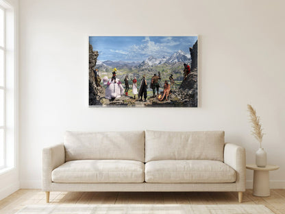 Final Fantasy VII Rebirth Full Party Key Art poster in a white frame in a living room
