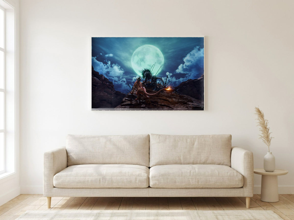 Final Fantasy VII Rebirth Red XIII Key Art poster in a white frame in a living room