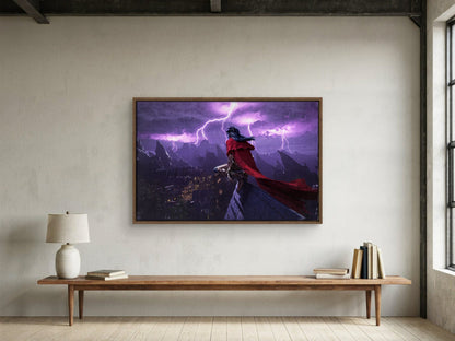 Final Fantasy VII Rebirth Vincent Key Art as a walnut floater framed canvas in a loft
