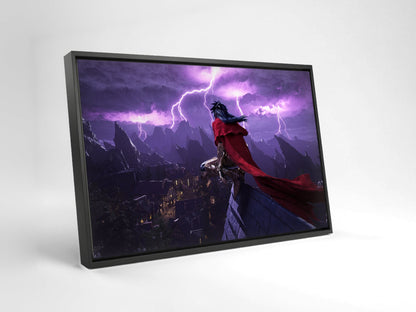 Final Fantasy VII Rebirth Vincent Key Art as a black floater framed canvas leaning against a wall