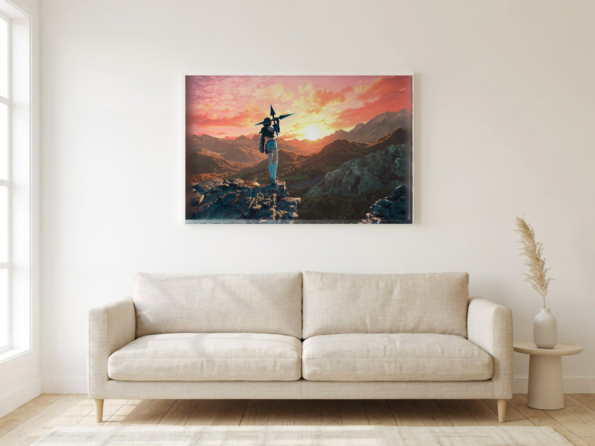 Final Fantasy VII Rebirth Yuffie Key Art poster in a white frame in a living room