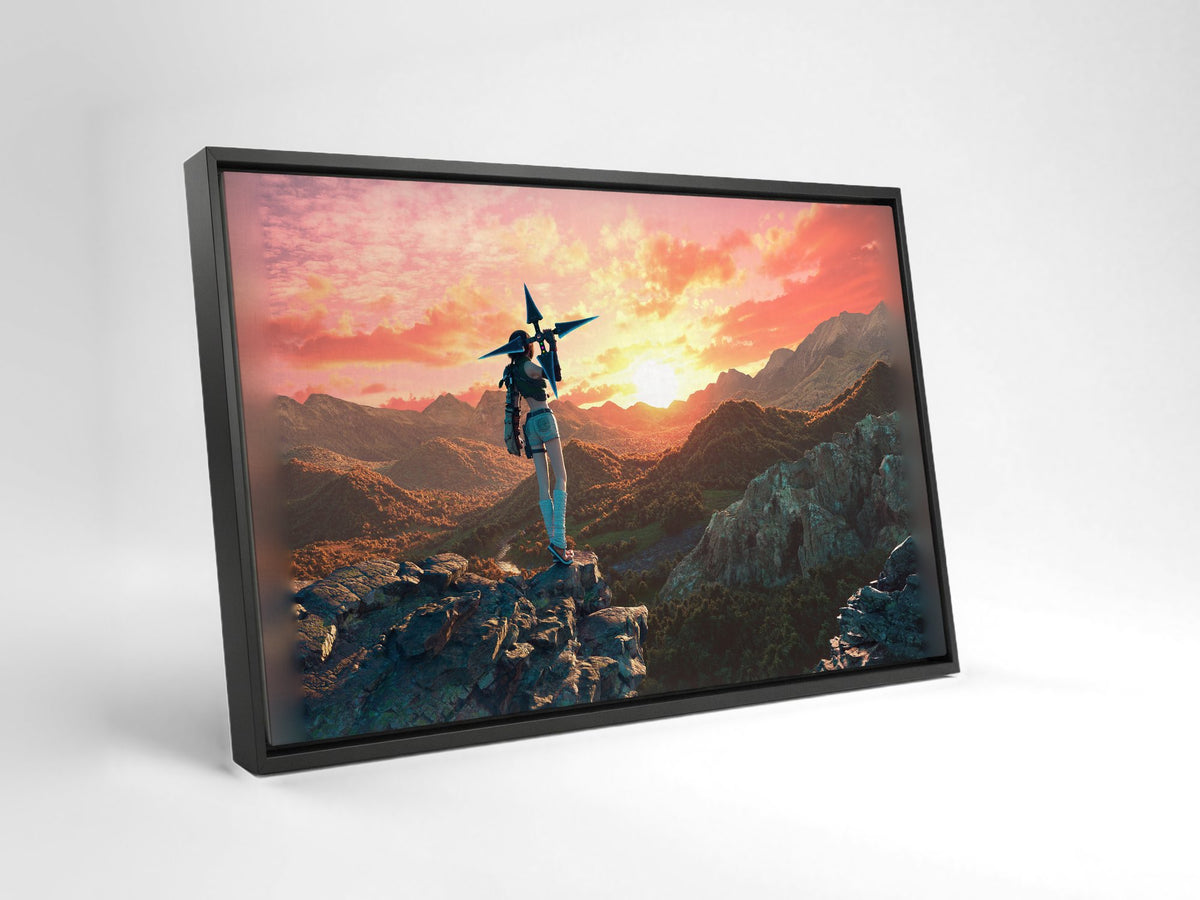 Final Fantasy VII Rebirth Yuffie Key Art as a black floater framed canvas leaning against a wall
