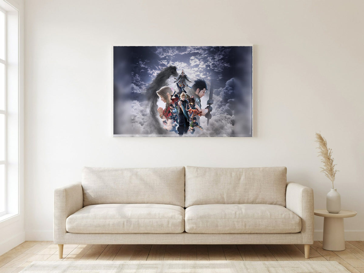 Final Fantasy VII Revelation Key Art 2 poster in a white frame in a living room (horizontal)