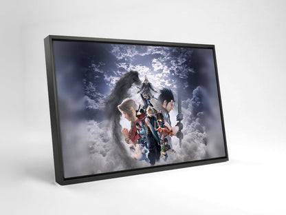 Final Fantasy VII Revelation Key Art 2 as a black floater framed canvas leaning against a wall (horizontal)